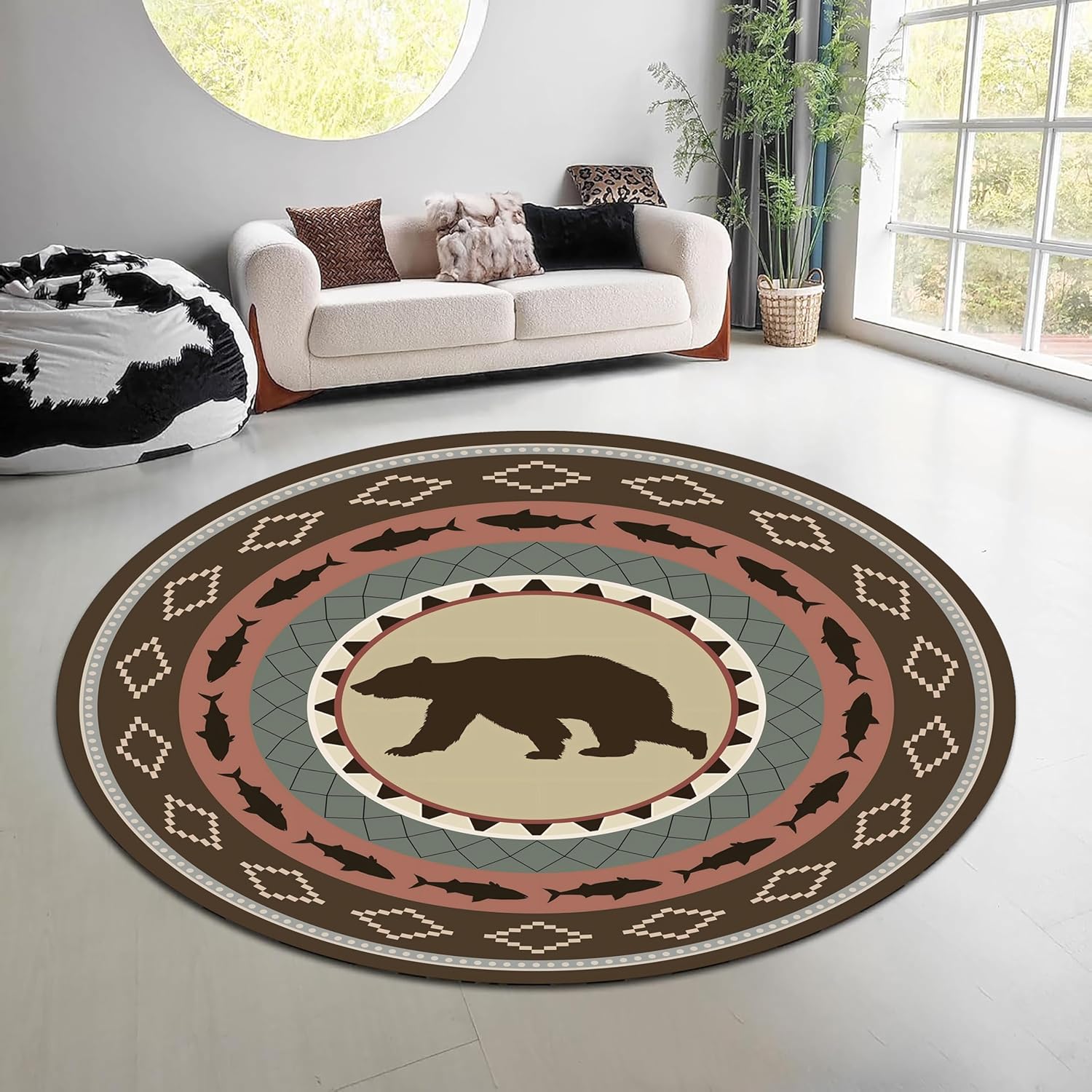 Outdoor Hunting Toilet - Vintage Nature Forest Round Rug Green