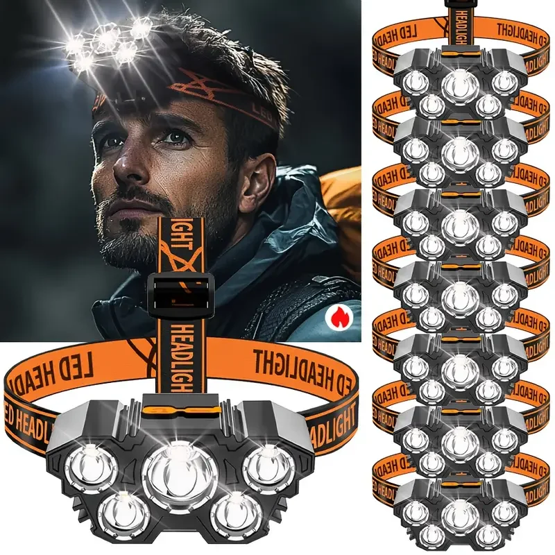 Hunting Fishing Outdoor - Portable 5LED Outdoor Headlamp with Built-in
